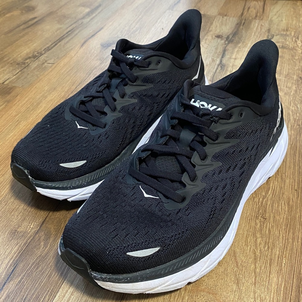 Hoka One One Clifton 8 Womens Black White Running Shoes Size 7.5